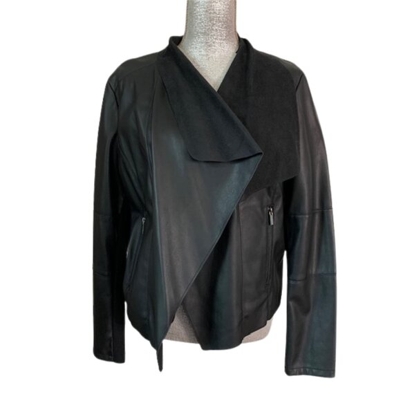BAGATELLE Collection Faux Leather Drape Front Jacket in BLACK - Picture 5 of 13